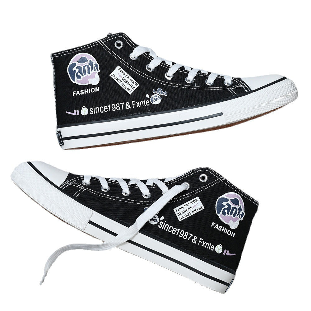 2023 new couple canvas shoes all-match students hand-painted fenda joint couple models high-top breathable canvas shoes