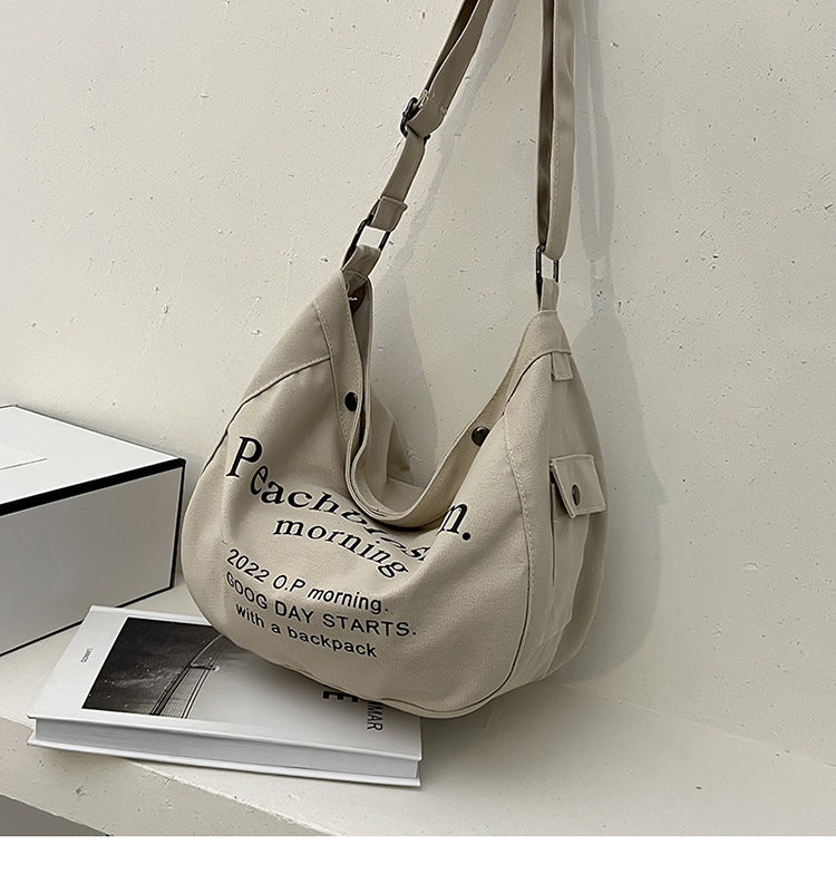 Letter canvas bag for women 2022 new trendy fashion versatile tote bag student class large capacity crossbody bag
