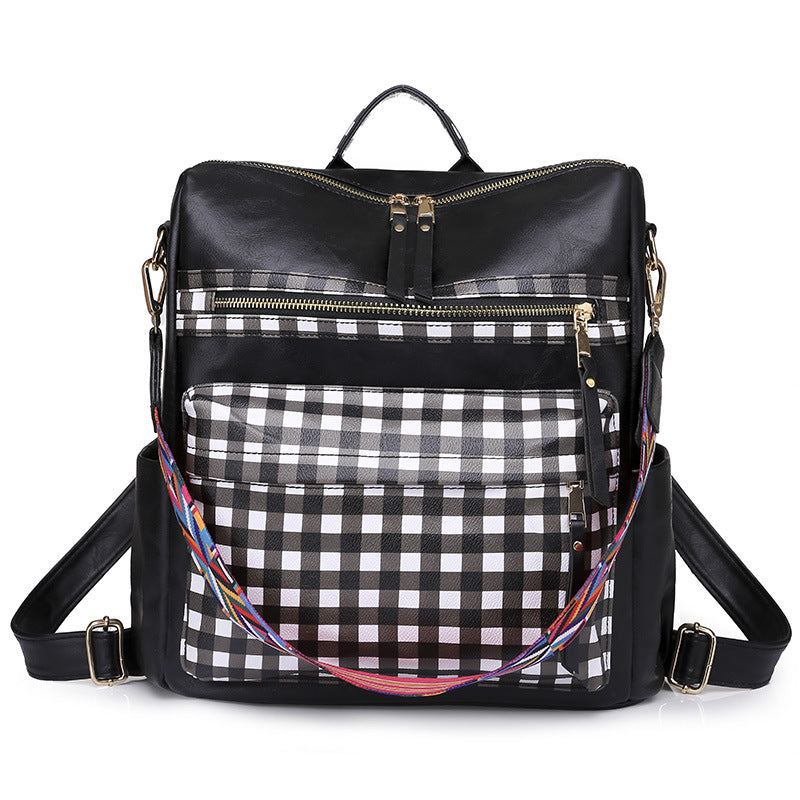 Cross-border backpack women's casual retro large capacity bag women's European and American retro PU backpack backpack