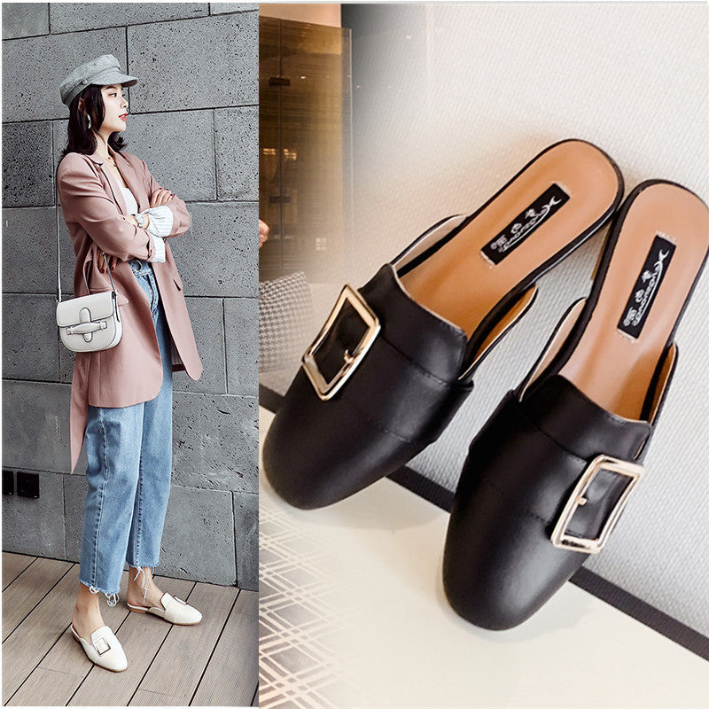 2024 new style baotou slippers for women summer outdoor lazy half slippers fashionable flat mules same style sandals for internet celebrities