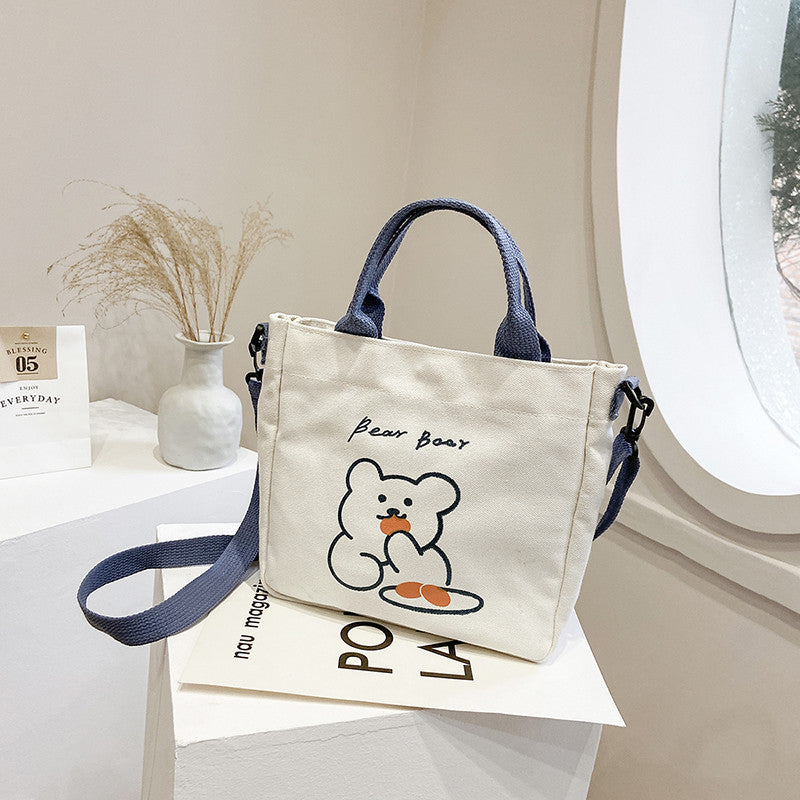 Japanese ins style shoulder cross-body bag bear cute handbag student canvas bag female stationery storage bag