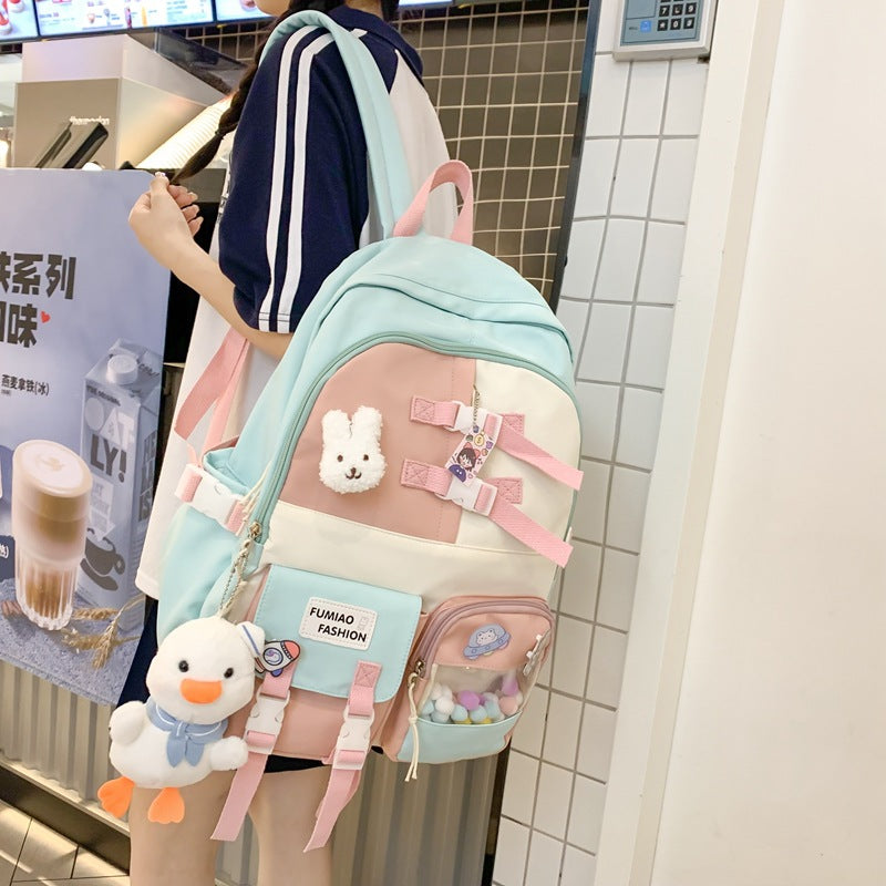 Contrast color backpack ins backpack wholesale Ruiying college student Korean style backpack large capacity middle school student schoolbag female