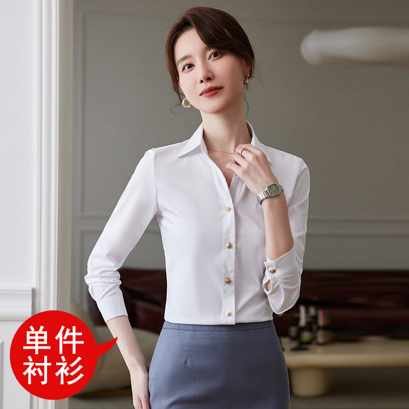 蓝色衬衫女套装春秋季长袖职业正装2023新款白衬衣酒店前台工作装