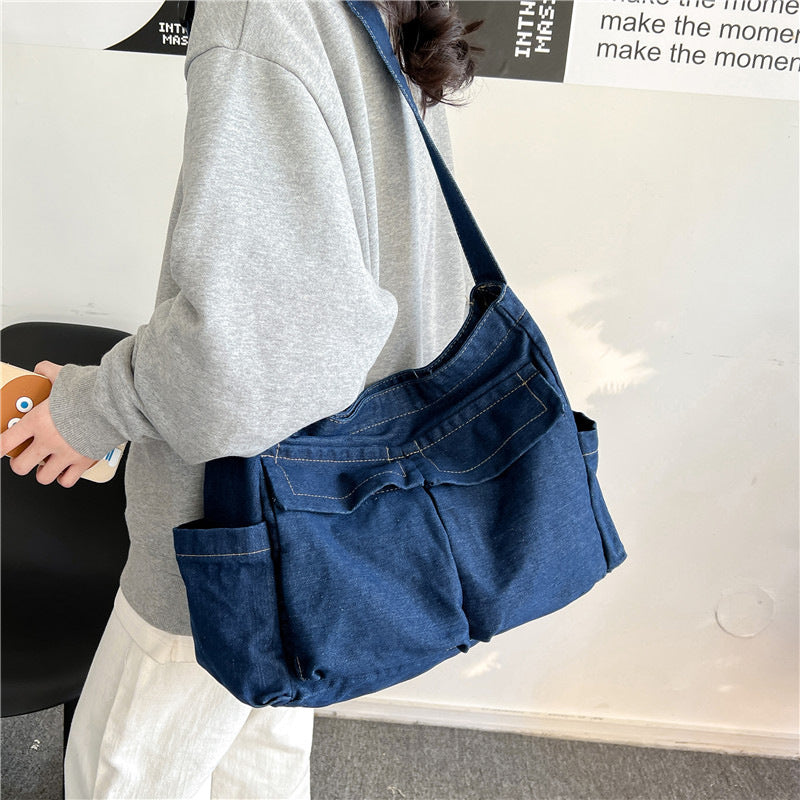 Literary style casual shoulder bag for women, Korean style fashion ins, college students carrying school bags to class, new crossbody bags