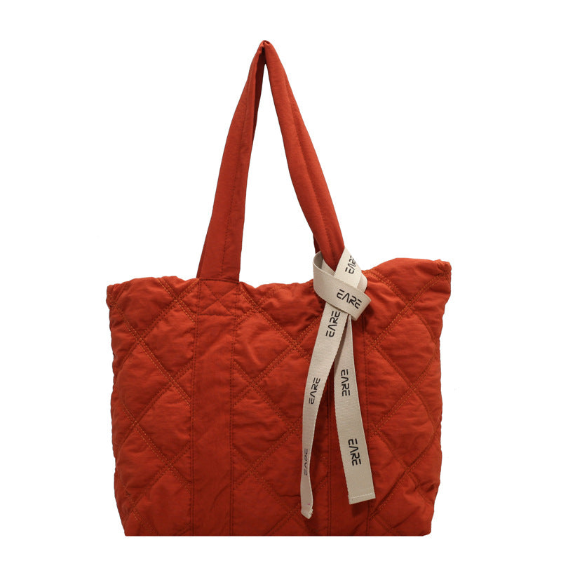 Space cotton tote bag for women 2023 new shoulder hand carry autumn and winter large bag rhombus cotton suit bag for women