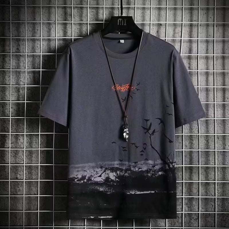 男士短袖2023年新款青年潮流上衣服印花半袖t恤休闲短衫薄款体恤6