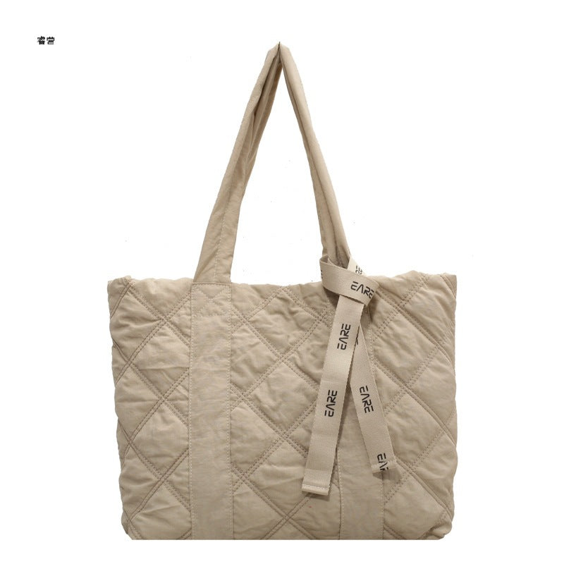 Space cotton tote bag for women 2023 new shoulder hand carry autumn and winter large bag rhombus cotton suit bag for women