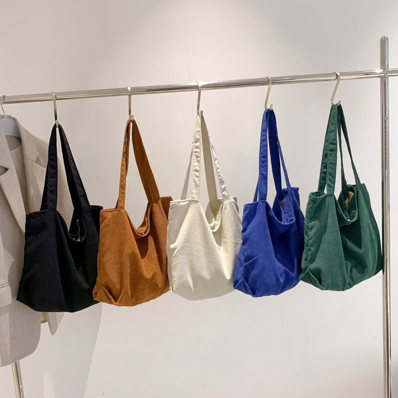 Korean fashion large-capacity shopping bag casual literary canvas handbag simple retro corduroy shoulder bag for women