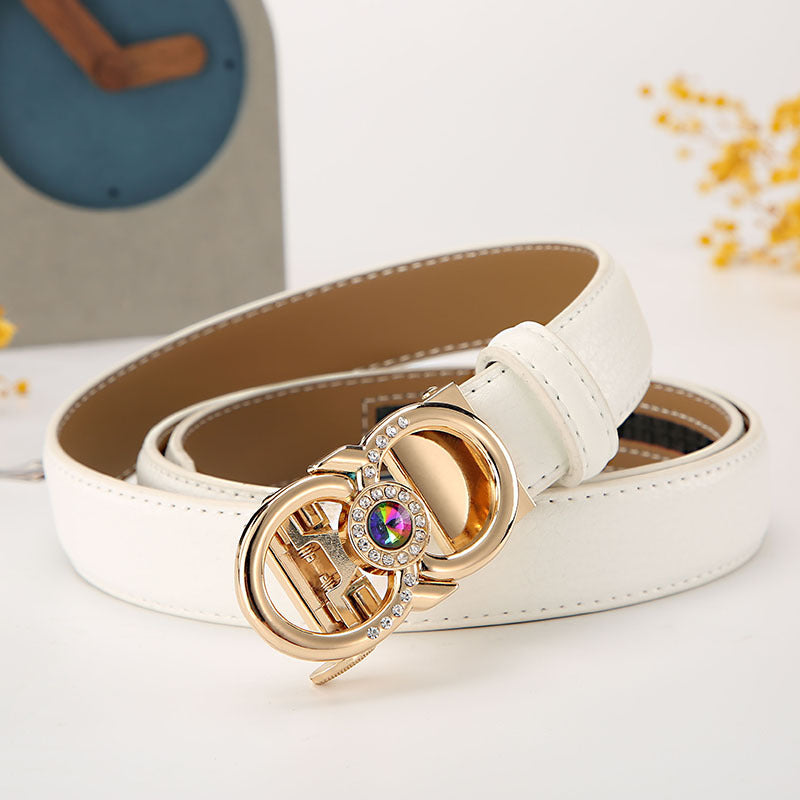 Women's leather belt automatic buckle time to run Korean version sweet all-match belt female 2.4cm wide spot wholesale