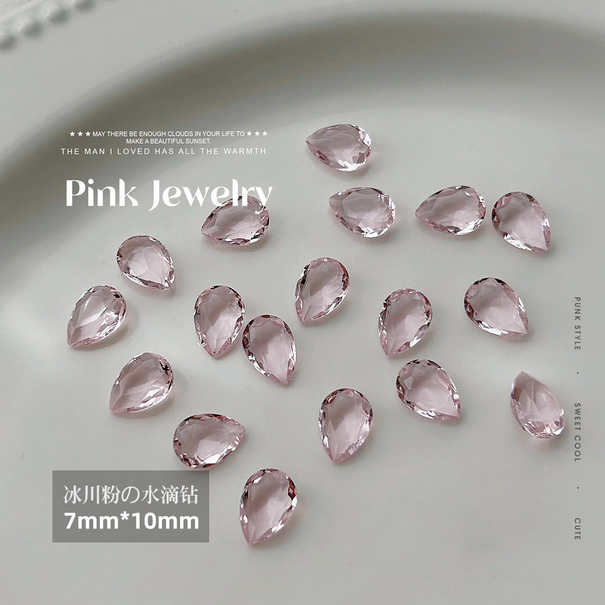 Nail art jewelry diamond wholesale see-through glacier pink pointed bottom diamond sparkling octagonal rock candy love ax nail accessories