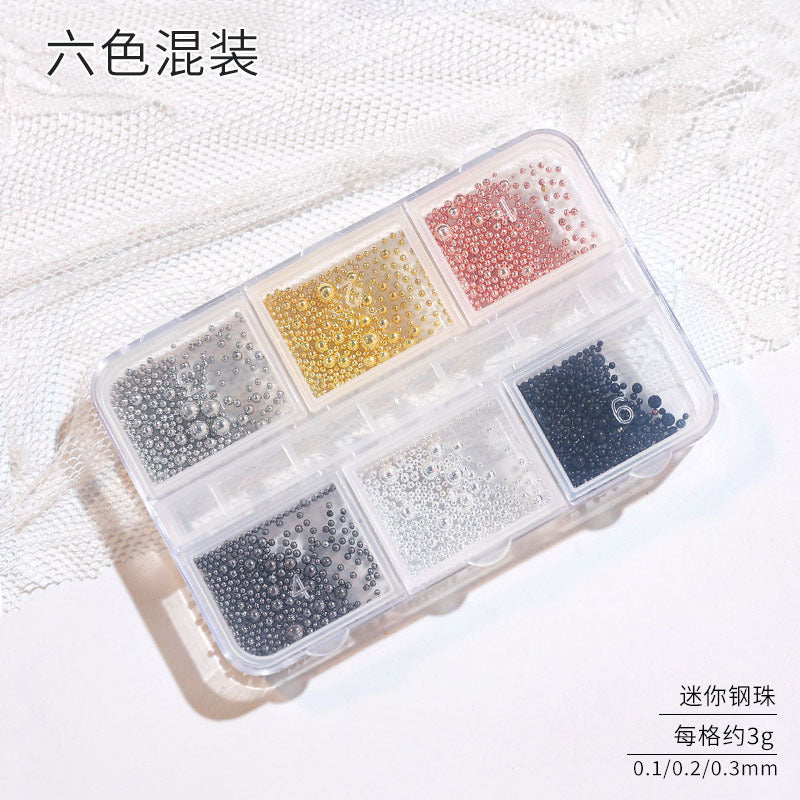 Nail Art Accessories Internet Celebrity 2023 New Mixed Pearl Flowers Flat Bottom Diamond Steel Beads Gold Foil as Nail Decorations