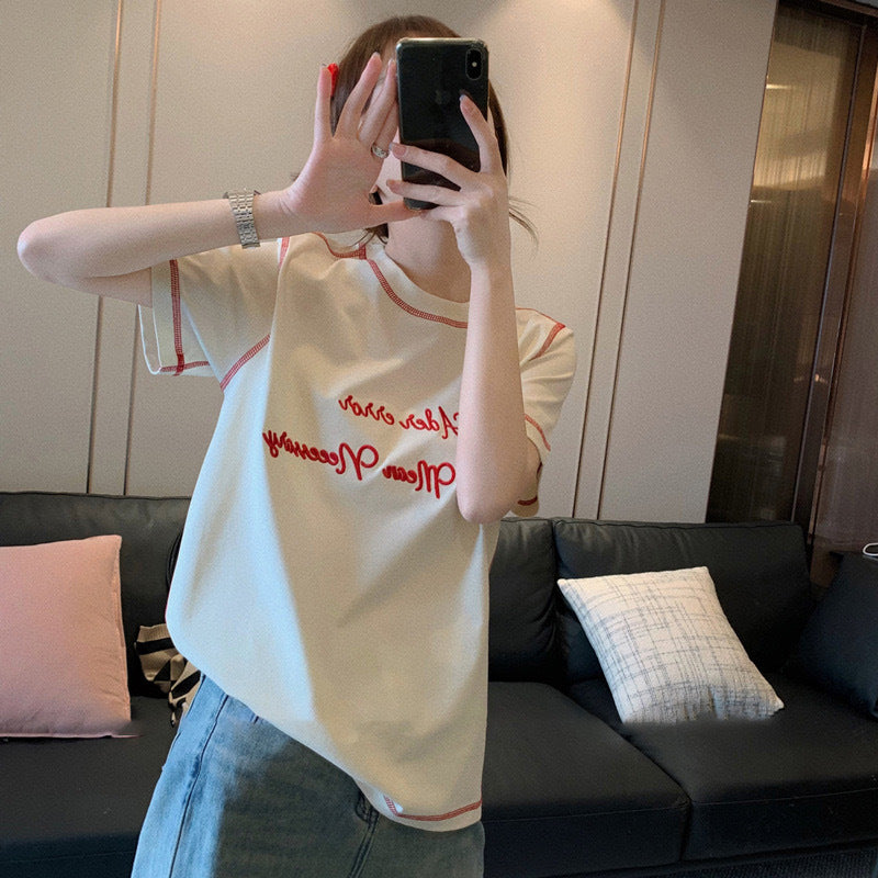 ADER 2024潮牌小众设计感宽松半袖上衣ins新款刺绣字母短袖t恤女