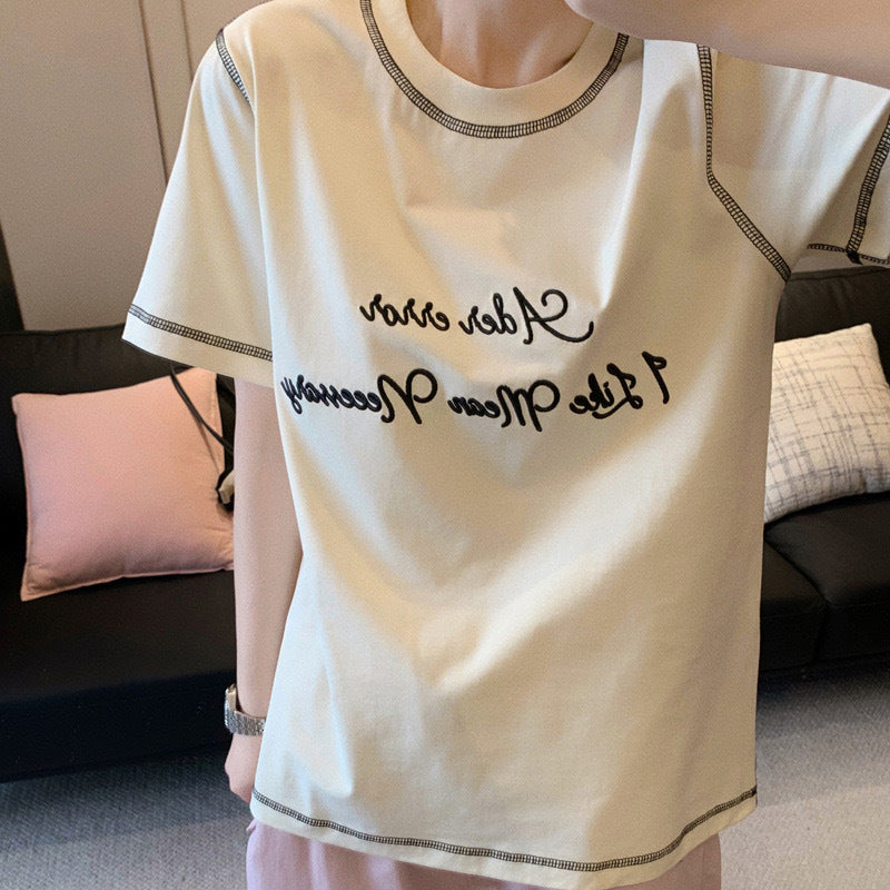 ADER 2024潮牌小众设计感宽松半袖上衣ins新款刺绣字母短袖t恤女