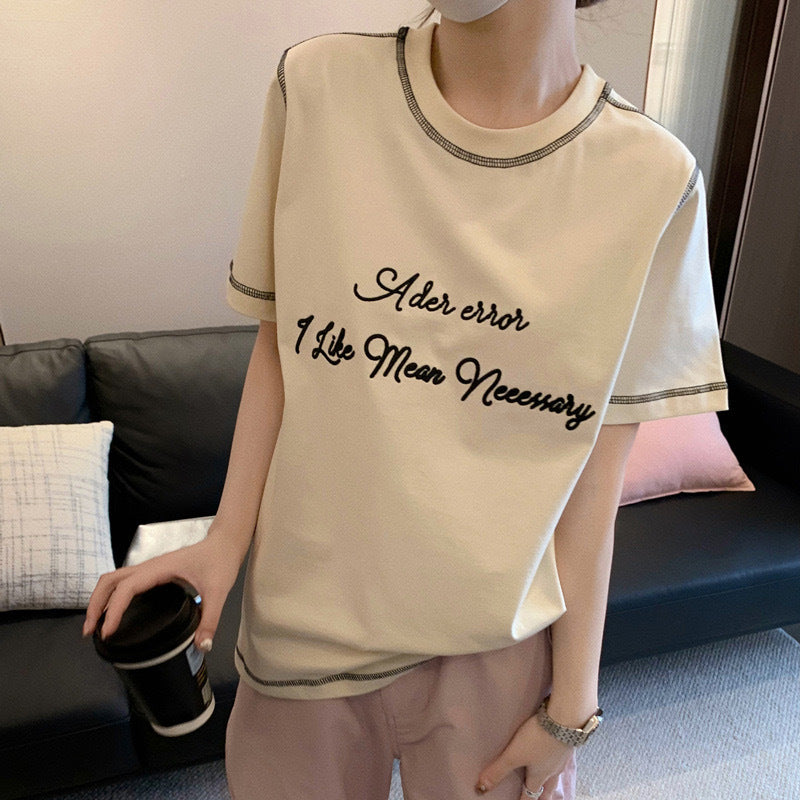 ADER 2024潮牌小众设计感宽松半袖上衣ins新款刺绣字母短袖t恤女