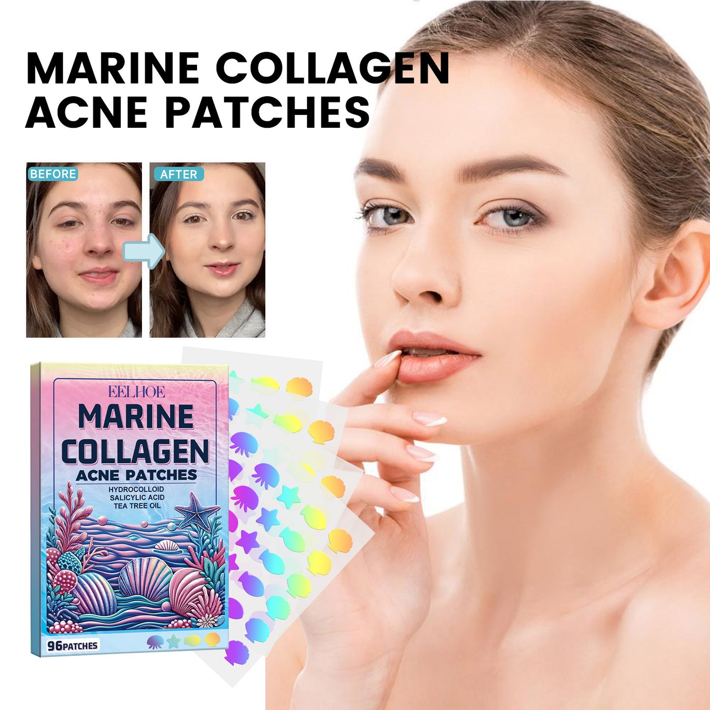 EELHOE Cute Colorful Acne Patch Cleansing Facial Acne Pimples Multi-Shape Portable Acne Patch