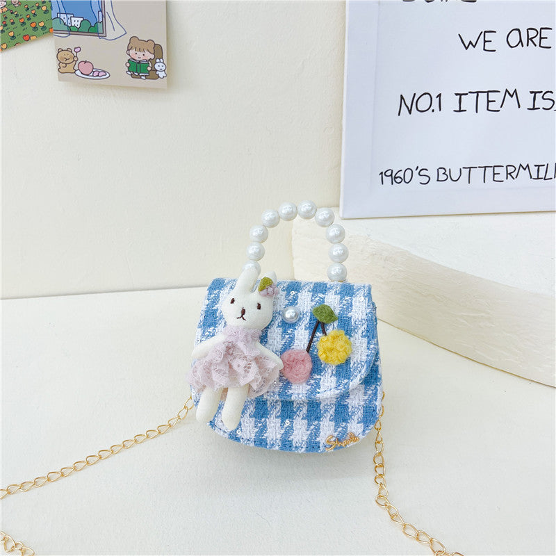 Children's shoulder bag cartoon bear cross-body bag fashionable pearl handbag trendy versatile chain small backpack princess bag