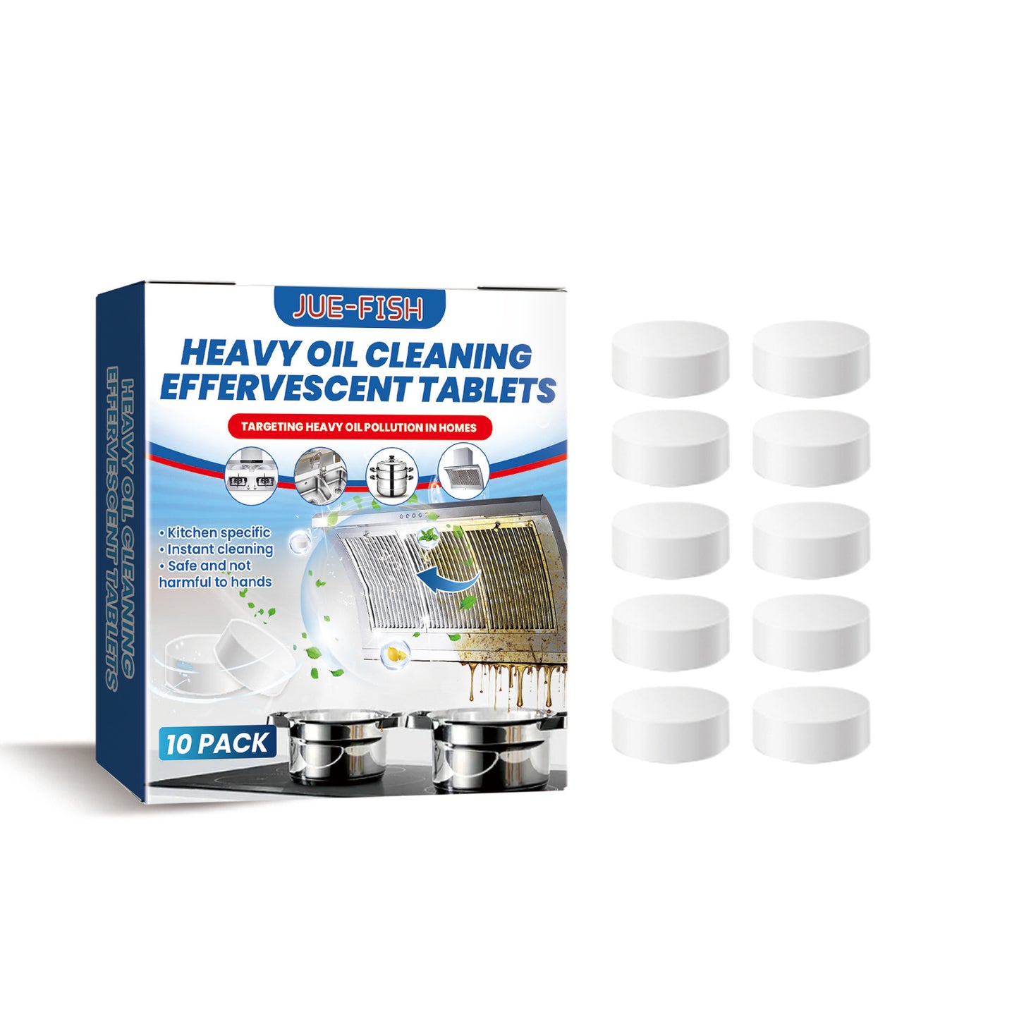 Jue-Fish Kitchen Cleaning Effervescent Tablets Kitchen Stove Range Hood Heavy Oil Dirt and Stains Cleaning Effervescent Tablets