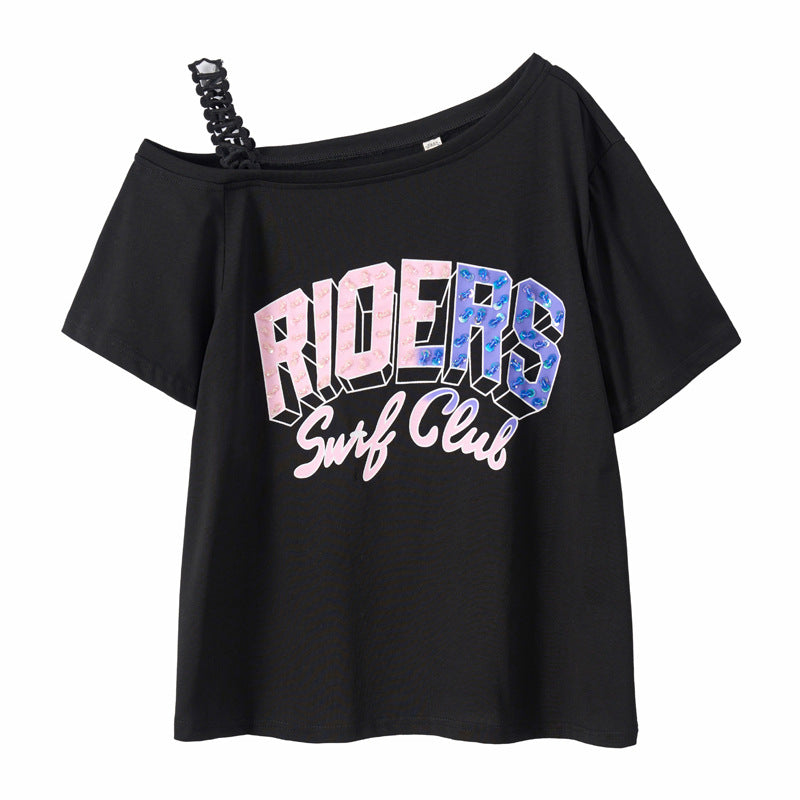 2023 summer plus-size women's clothing 200 catties fat mm strapless short-sleeved t-shirt women's fashion loose slimming top 18030