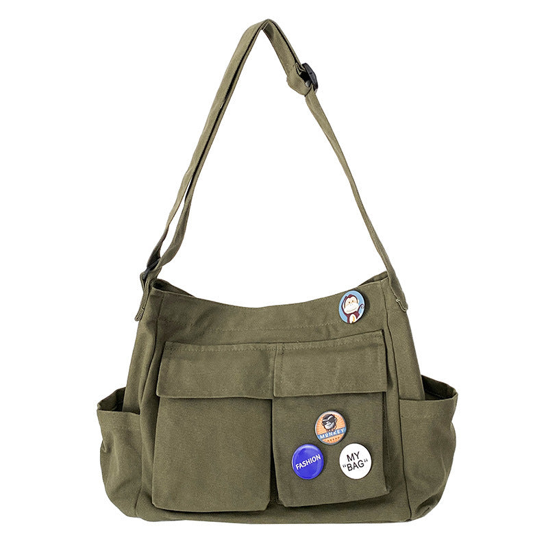Literary youth shoulder bag ins versatile large-capacity canvas bag summer college student class bag crossbody bag women's bag