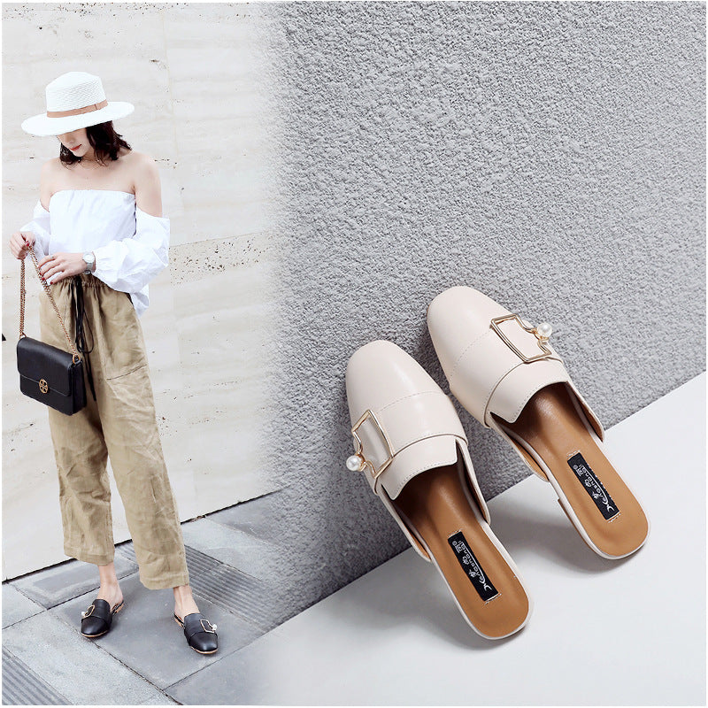 2024 new style baotou slippers for women summer outdoor lazy half slippers fashionable flat mules same style sandals for internet celebrities