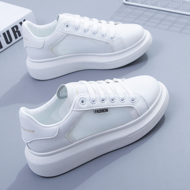 Mesh breathable သေးငယ်သောအဖြူဖိနပ်အမျိုးသမီး၏အထူအောက်ခြေအခေါင်းပေါက်ဘုတ်ဖိနပ်နွေရာသီကွက်သစ်ဖိနပ်အမျိုးသမီးကျောင်းသားပေါ့ပေါ့ဖိနပ်
