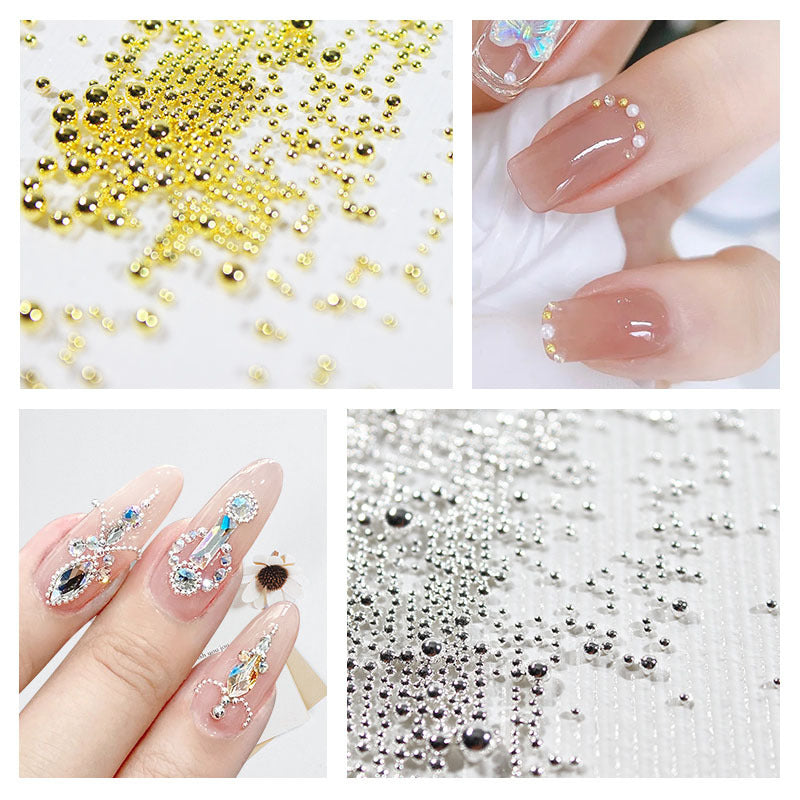 Nail Art Accessories Internet Celebrity 2023 New Mixed Pearl Flowers Flat Bottom Diamond Steel Beads Gold Foil as Nail Decorations