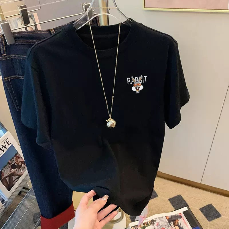 2023新款正肩爆款纯棉短袖T恤女简约休闲时尚百搭白色上衣春夏季
