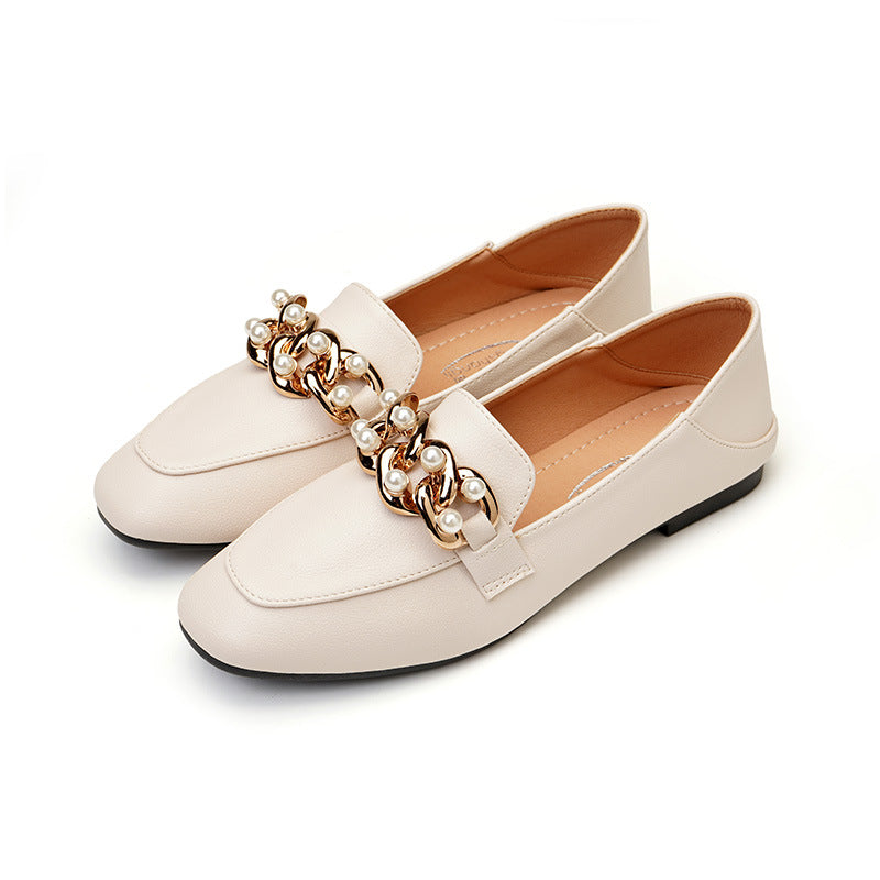 Single shoes women's flat bottom 2023 new spring peas shoes British style retro small leather shoes slip-on loafers for women