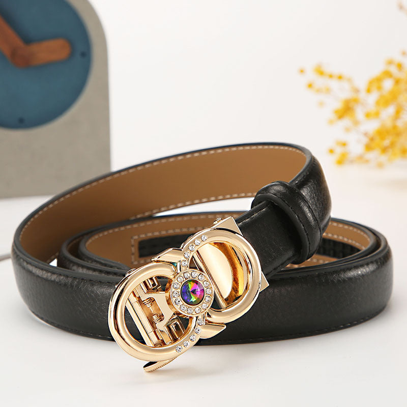 Women's leather belt automatic buckle time to run Korean version sweet all-match belt female 2.4cm wide spot wholesale