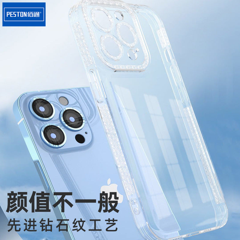 适用苹果14Plus手机防摔壳iphone13 12pro max闪钻透明镜头保护套