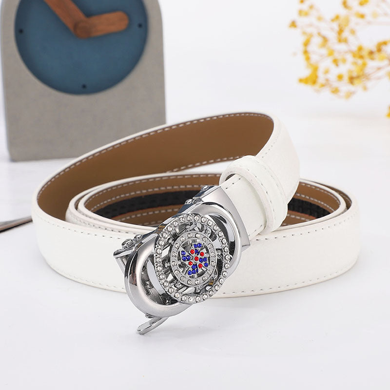 Women's leather belt automatic buckle time to run Korean version sweet all-match belt female 2.4cm wide spot wholesale