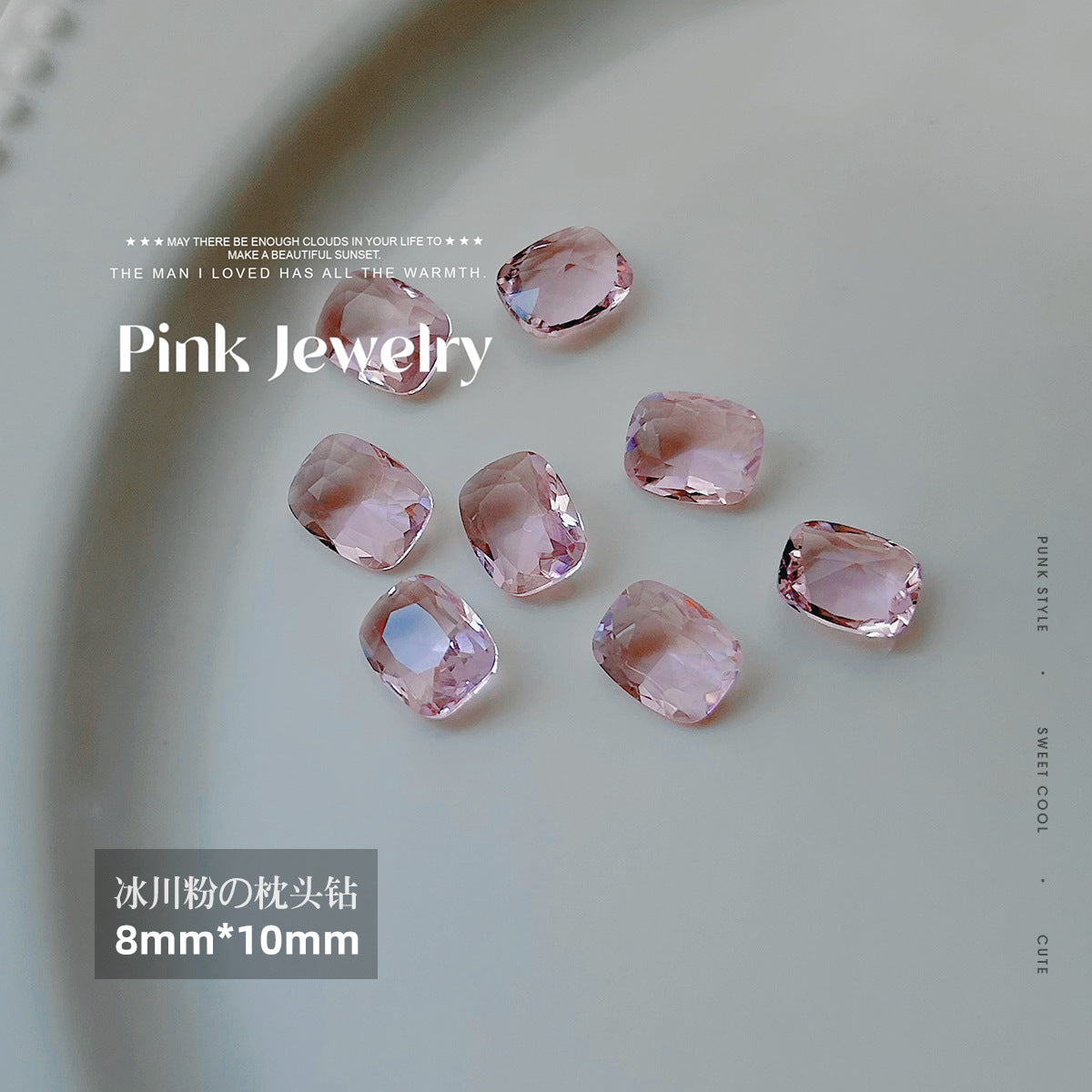 Nail art jewelry diamond wholesale see-through glacier pink pointed bottom diamond sparkling octagonal rock candy love ax nail accessories