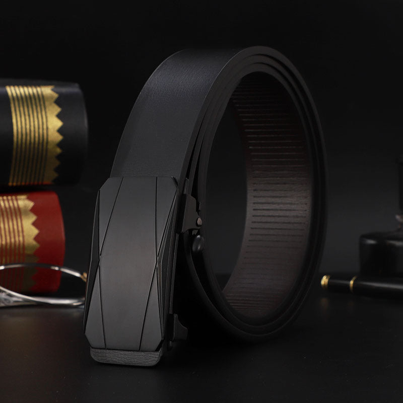 Factory direct sales toothless automatic buckle belt men's leather laser LOGO business leisure belt men's wholesale distribution