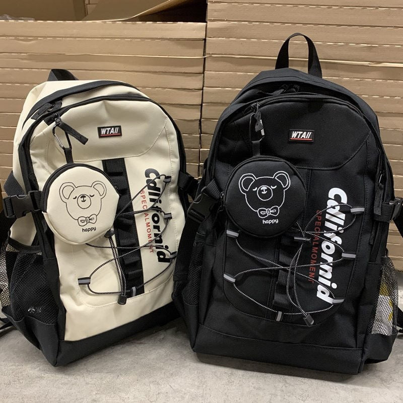 Korean ins street Hong Kong style backpack female Japanese style Harajuku ulzzang workwear backpack male high school student school bag