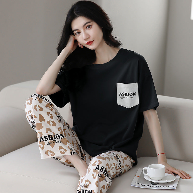New 2023 summer pajamas women's pure cotton short-sleeved breathable sweet women's leisure can be worn outside home service suit thin