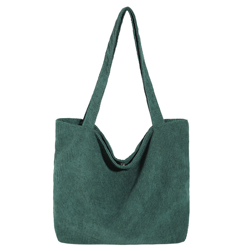 Korean fashion large-capacity shopping bag casual literary canvas handbag simple retro corduroy shoulder bag for women