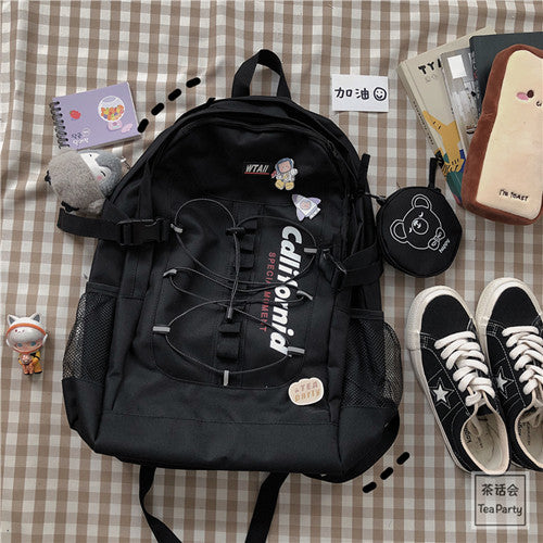 Korean ins street Hong Kong style backpack female Japanese style Harajuku ulzzang workwear backpack male high school student school bag