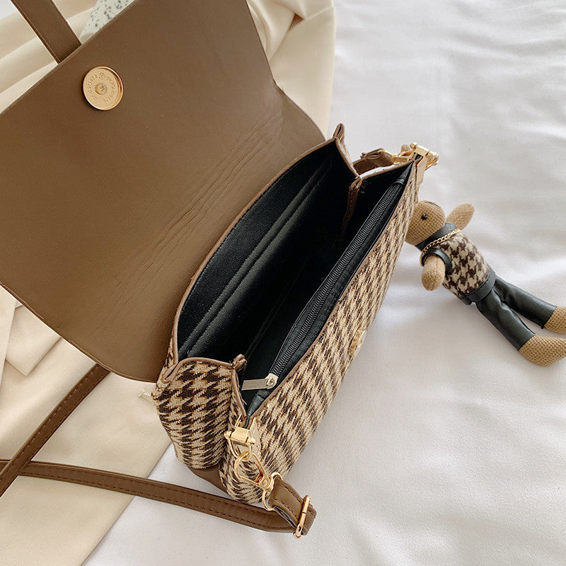 This year's popular high-end niche houndstooth bag women's autumn and winter new fashion trendy one-shoulder cross-body small square bag