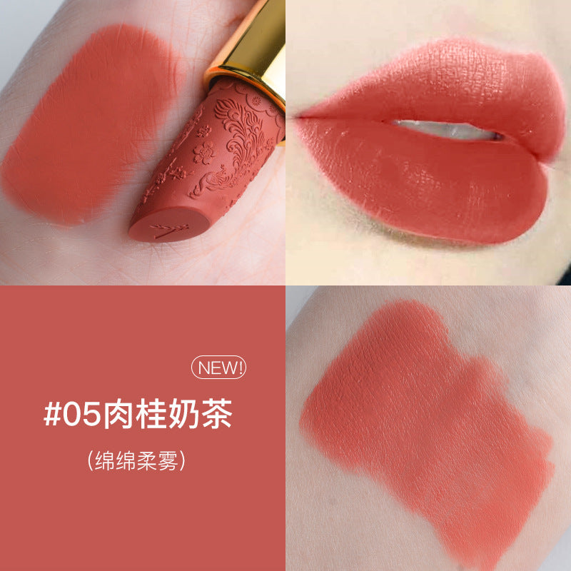 Douyin carved lipstick Chinese style semi-matte lipstick long-lasting moisturizing no-makeup cinnamon milk tea for girlfriend
