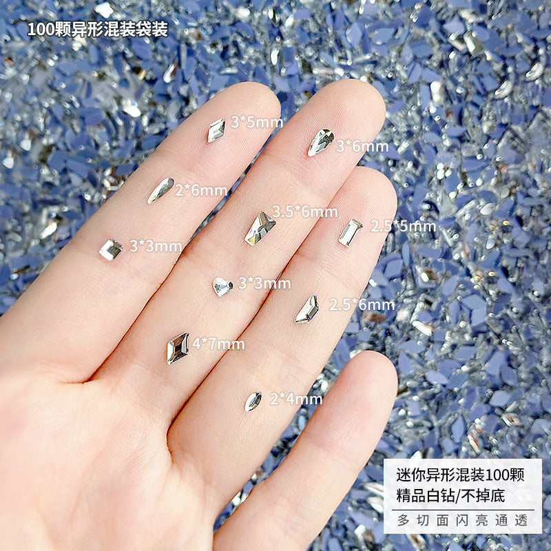 Nail art jewelry wholesale mini small crystal white diamond washable mesh hot base special-shaped silver diamond nails super shiny