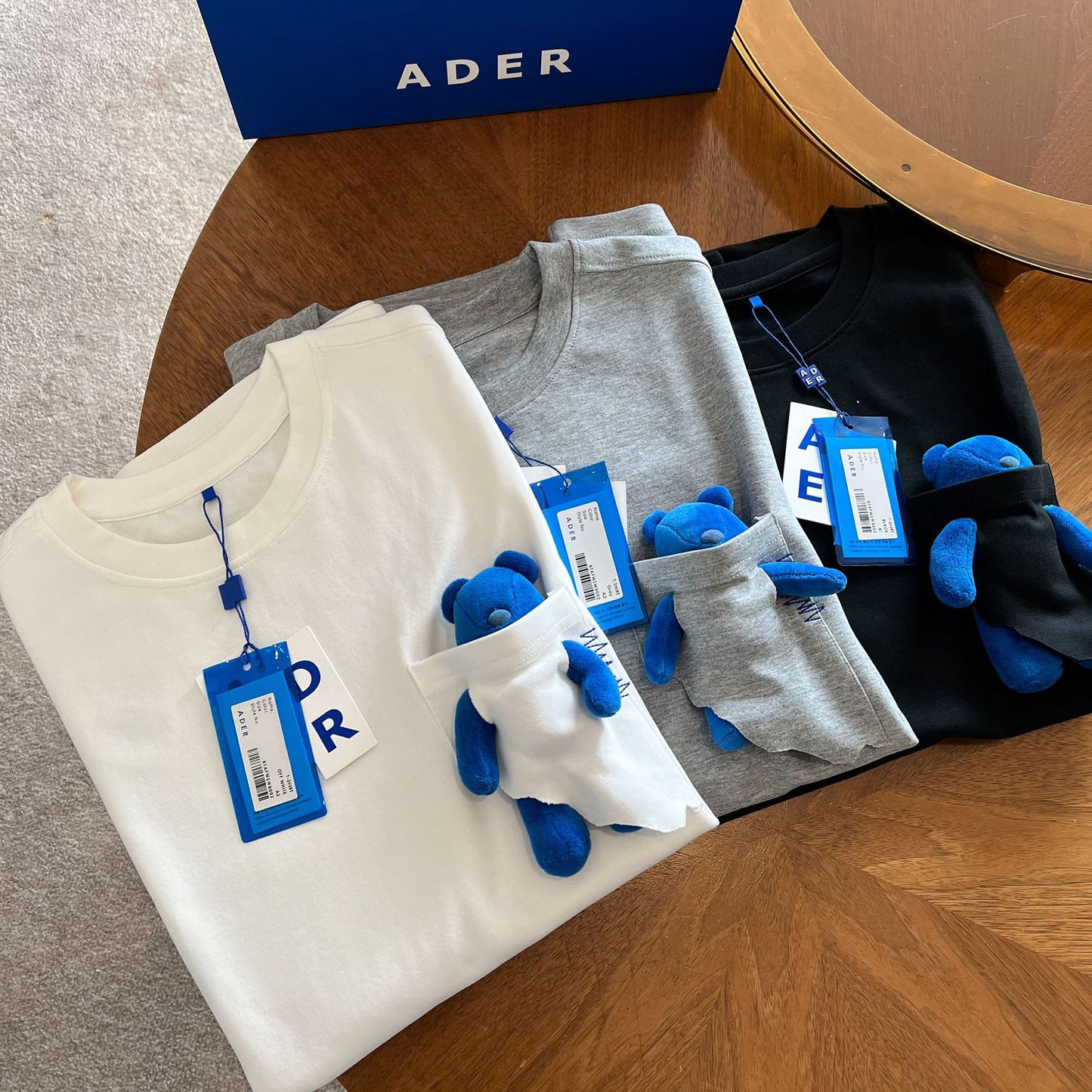 ADER2022新款韩国潮牌 口袋熊蓝色小熊夏季短袖T恤 原厂现货