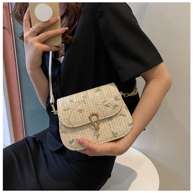 Summer straw woven bag for women 2022 new style small fresh lace flower woven saddle bag versatile single shoulder crossbody bag