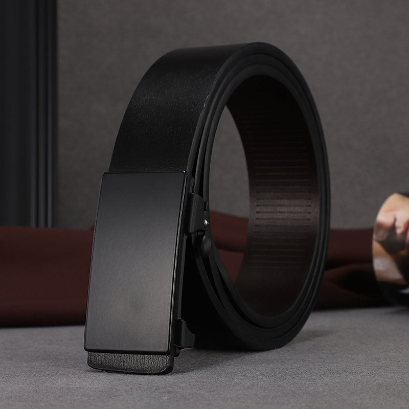 Factory direct sales toothless automatic buckle belt men's leather laser LOGO business leisure belt men's wholesale distribution