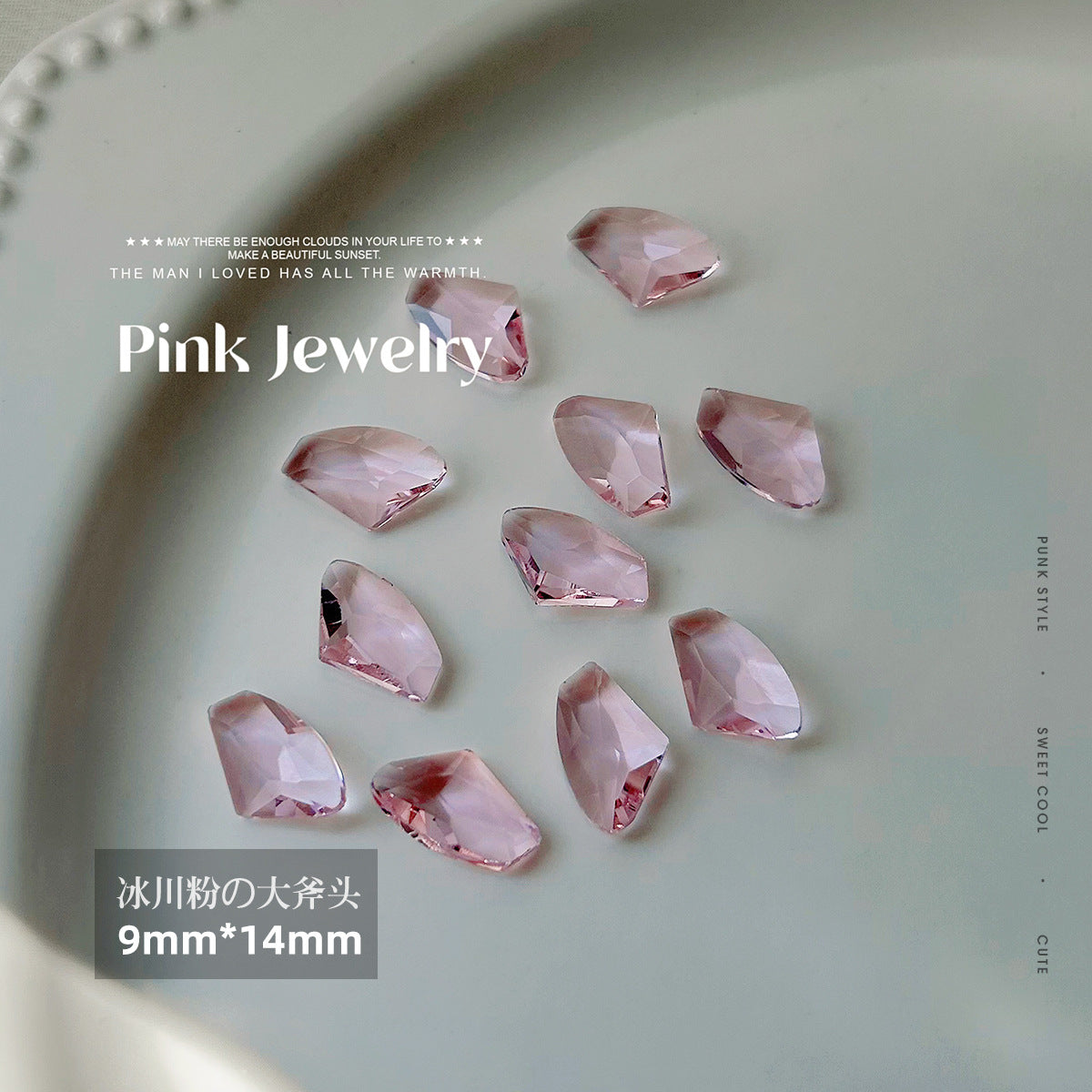 Nail art jewelry diamond wholesale see-through glacier pink pointed bottom diamond sparkling octagonal rock candy love ax nail accessories