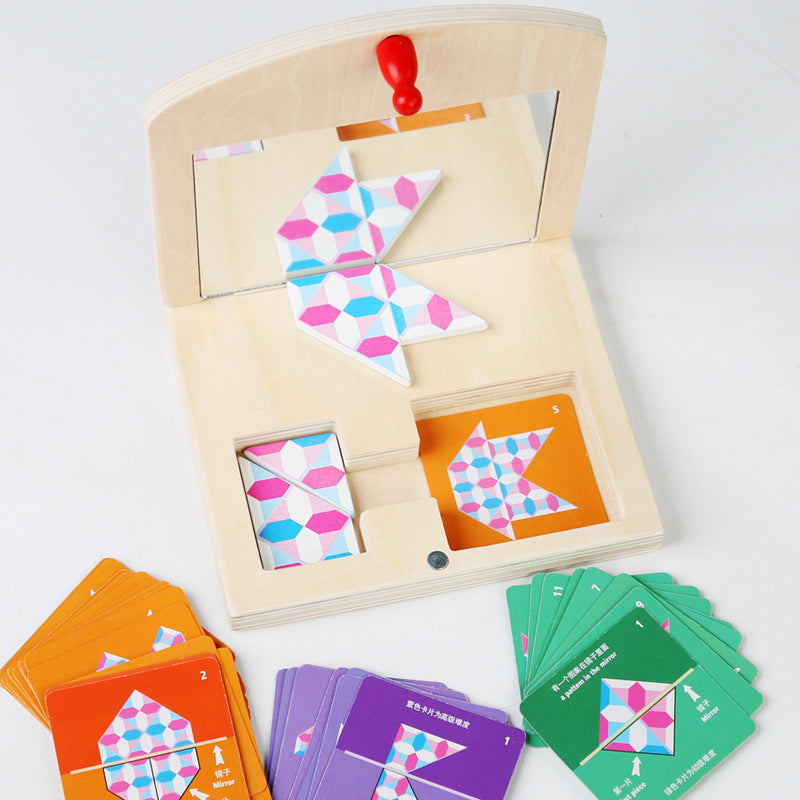 Children's wooden mirror handmade jigsaw puzzle enlightenment intellectual development logical thinking mirror puzzle educational toys