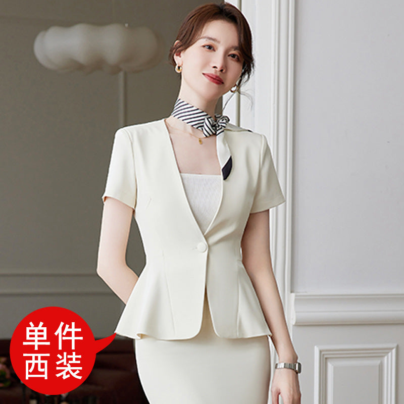 短袖职业西装套装女夏季薄款前台西服气质美容院工作服女空姐制服