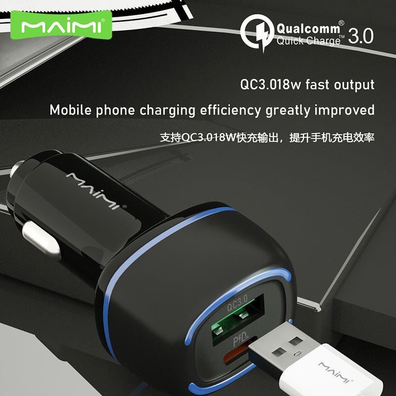 麦靡CC119车载充电器QC3.0快充PD协议20W双输出Type-C汽车充电头