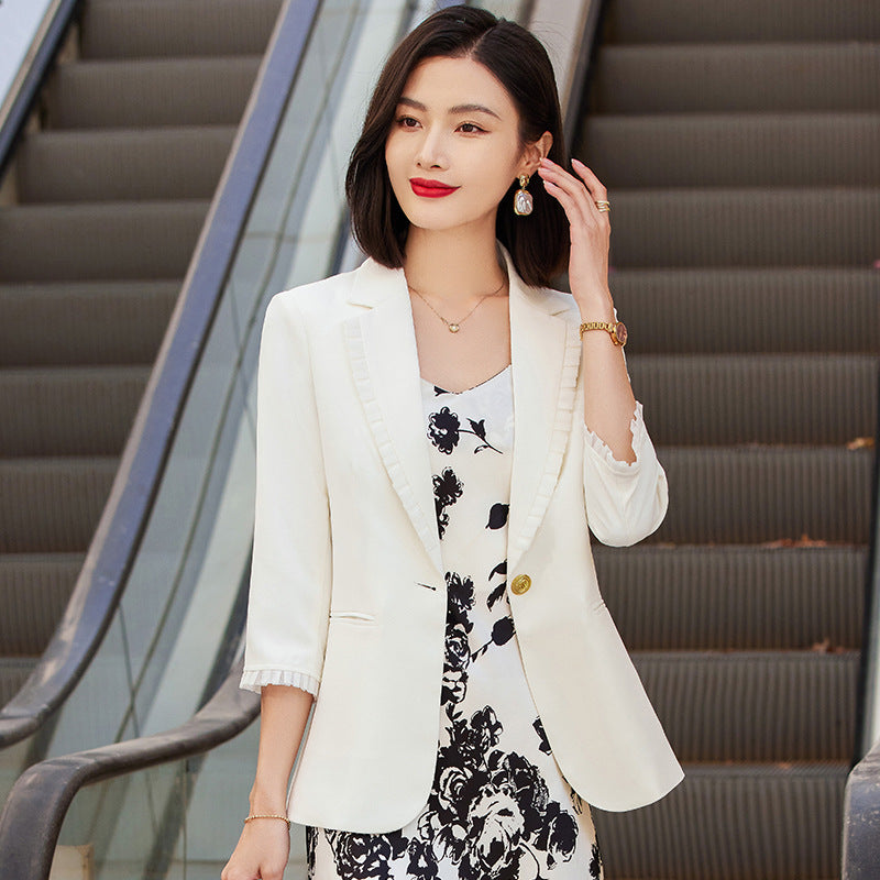 七分袖白色西装外套女2023新款春夏感韩版修身气质小西服上衣