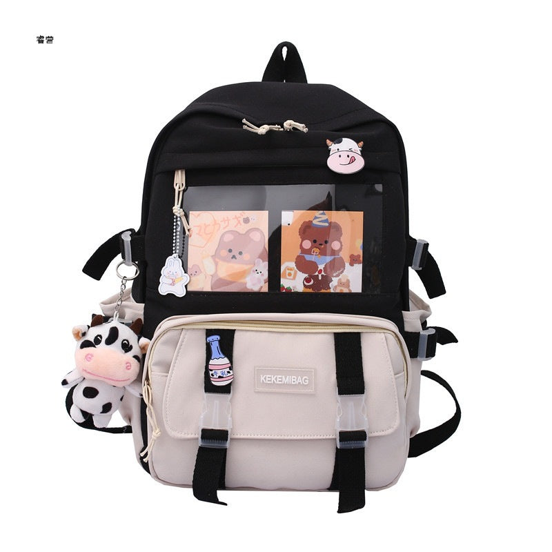 Ins style large capacity high school student schoolbag female Korean version Harajuku ulzzang cartoon backpack junior high school student backpack