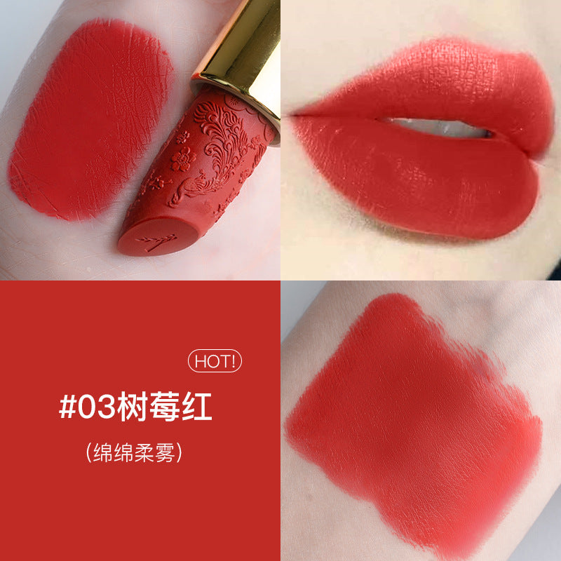 Douyin carved lipstick Chinese style semi-matte lipstick long-lasting moisturizing no-makeup cinnamon milk tea for girlfriend